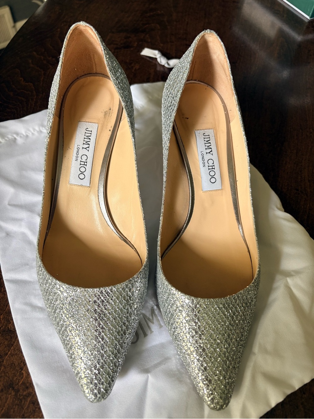 Jimmy Choo Romy 60 Silver Pointed Toe Pumps Size 40